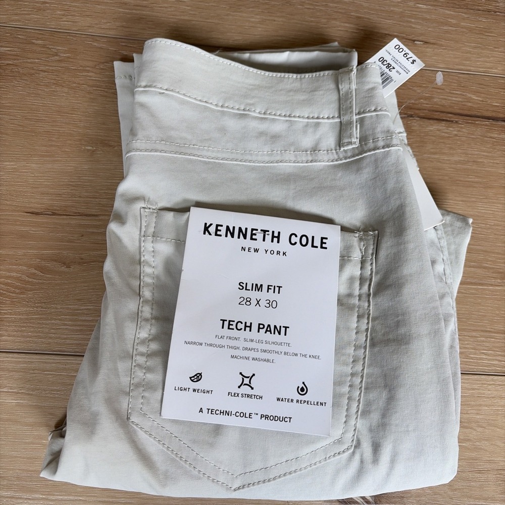 Kenneth Cole Slim Fit Tech Pants Men's 28x30 Straight Leg Stretch  New Beige